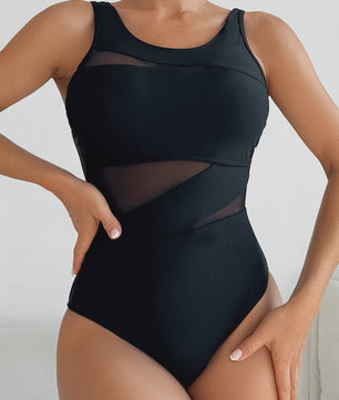 Dames Zwart Badpak met Mesh Inzet en Twee Schouderbanden