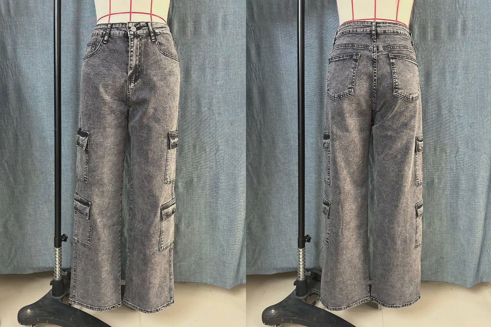Dames Jeans met Meerdere Zakken - Zwart/Grijs - Stretch Denim - Maten XS-XXL