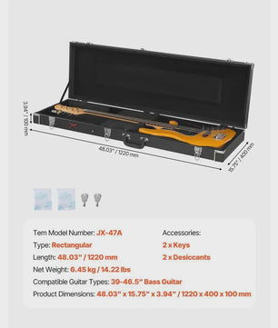 Robuuste Bass Gitaar Koffer - Hardcase 122cm met Slot