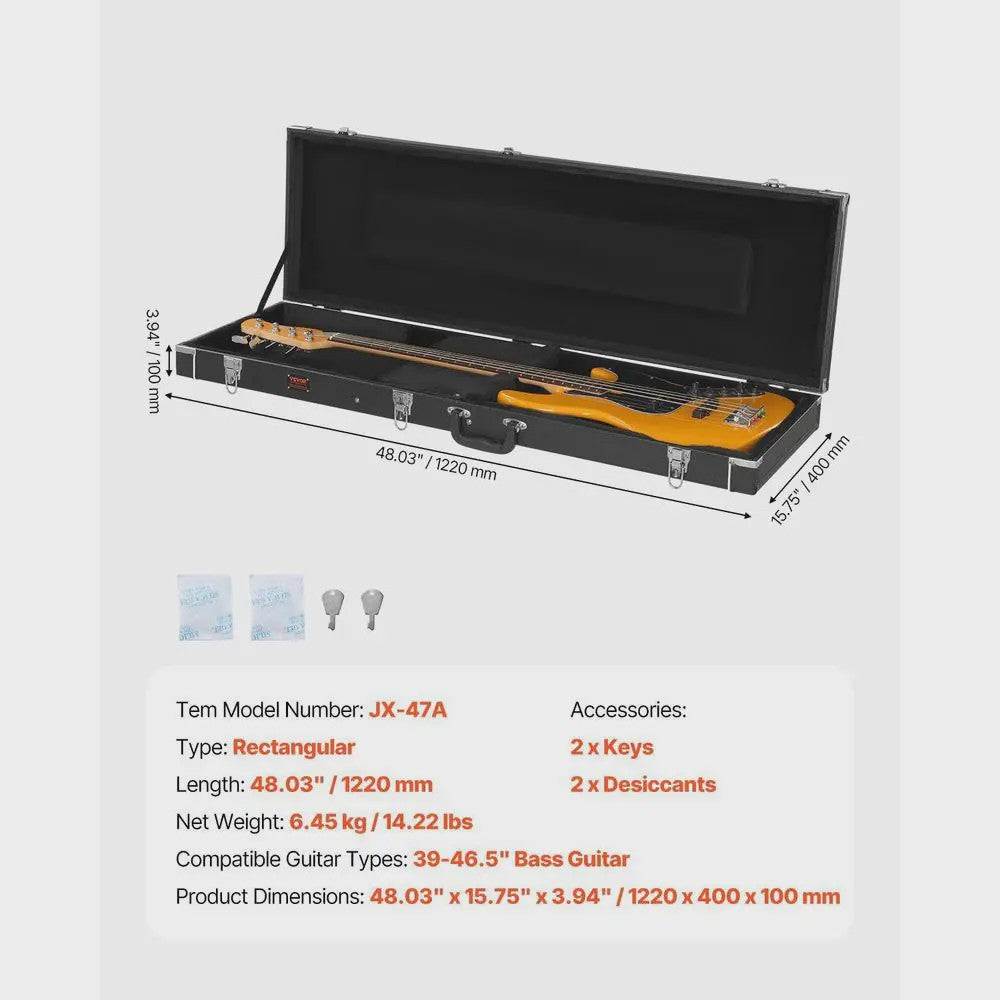 Robuuste Bass Gitaar Koffer - Hardcase 122cm met Slot