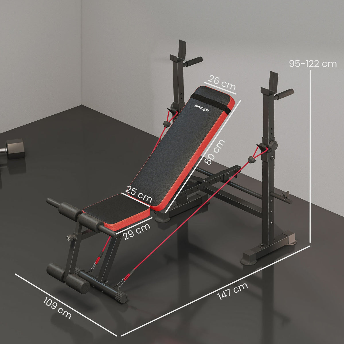 SPORTNOW Multifunctionele Bodybuilding Bank met Verstelbare Rugleuning en Beensteun