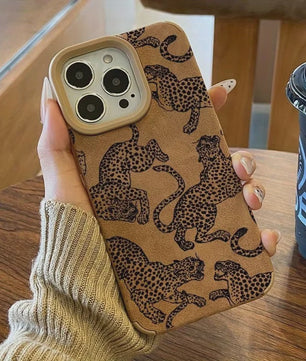 iPhone Hoesje met Levendig Luipaard Patroon - Schokbestendig Bonded Leer