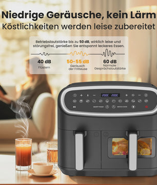 Dubbele Zone Airfryer 10L met Kijkvenster & LED Touchscreen - Compacte Mini Oven