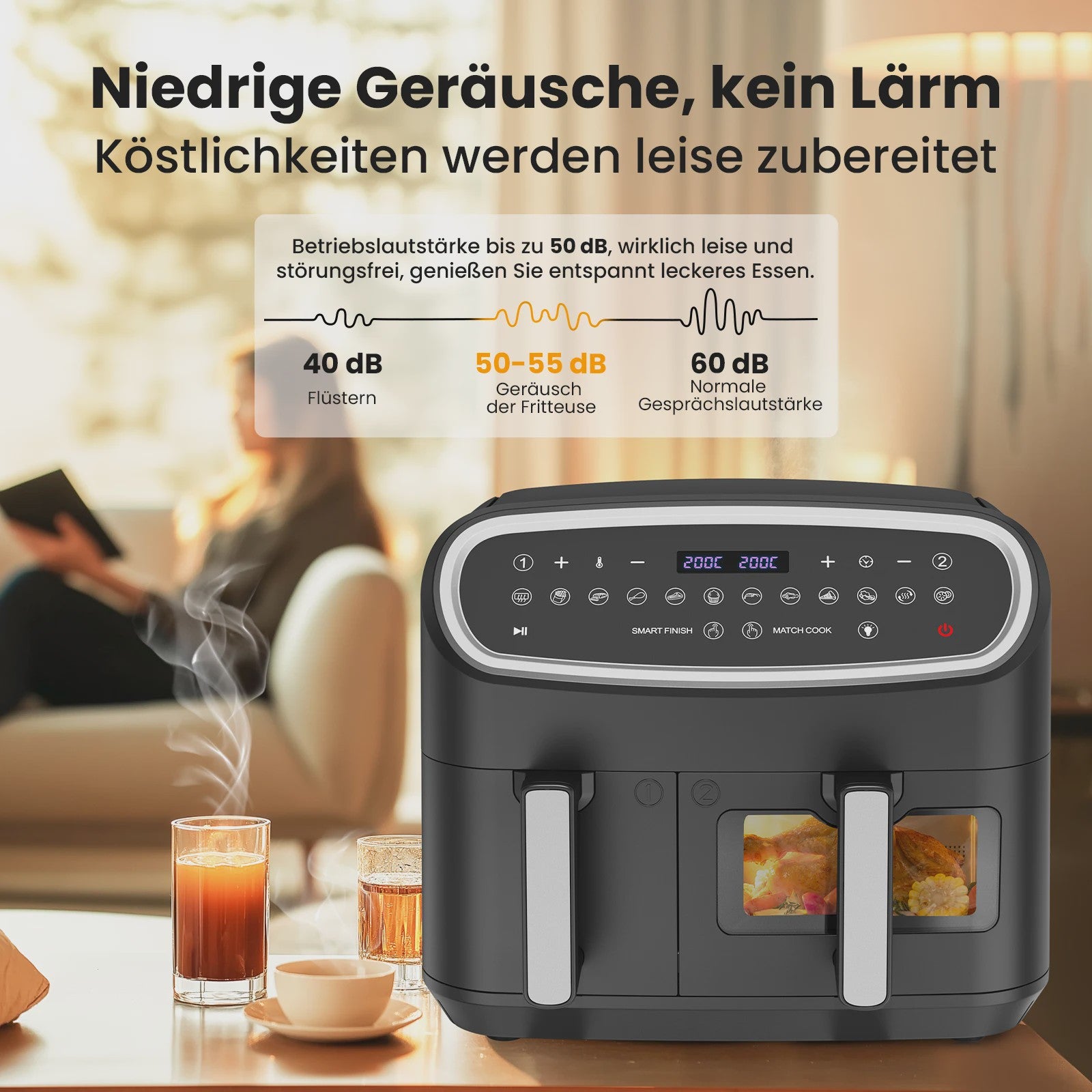 Dubbele Zone Airfryer 10L met Kijkvenster & LED Touchscreen - Compacte Mini Oven