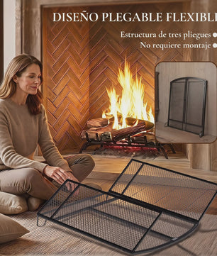 Homcom Vlammendeksel Haard 3 Panelen 122x75 cm Zwart - Veilig en Stijlvol