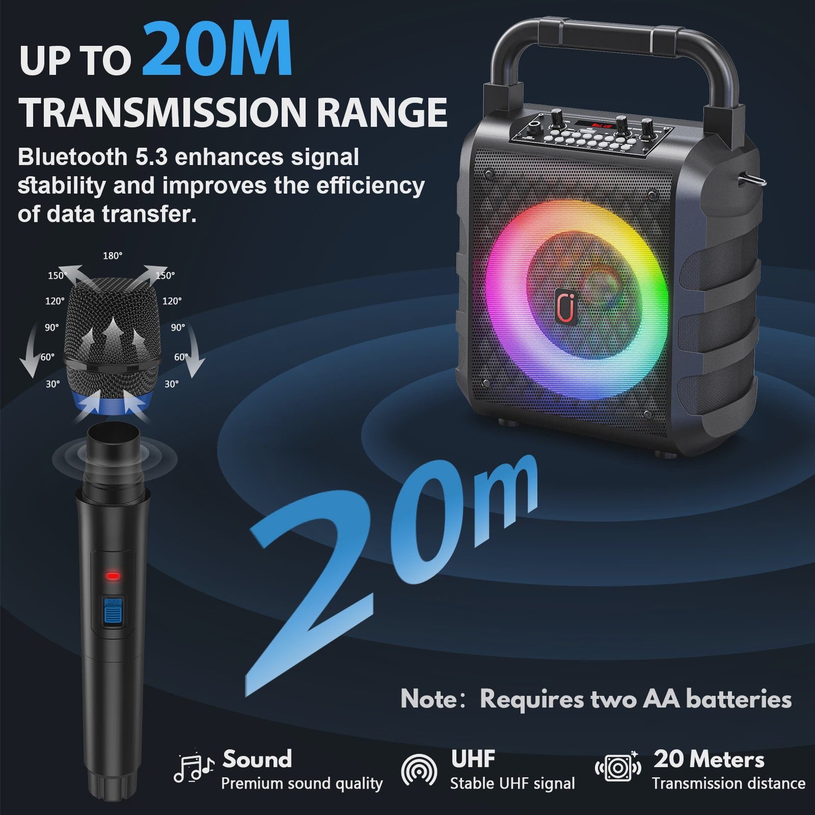 T18 Draagbare Bluetooth Speaker met Microfoon, Karaoke Machine & LED Verlichting