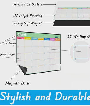 Magnetische Whiteboard Kalender voor Koelkast - Groot 17x12 inch Maandplanner