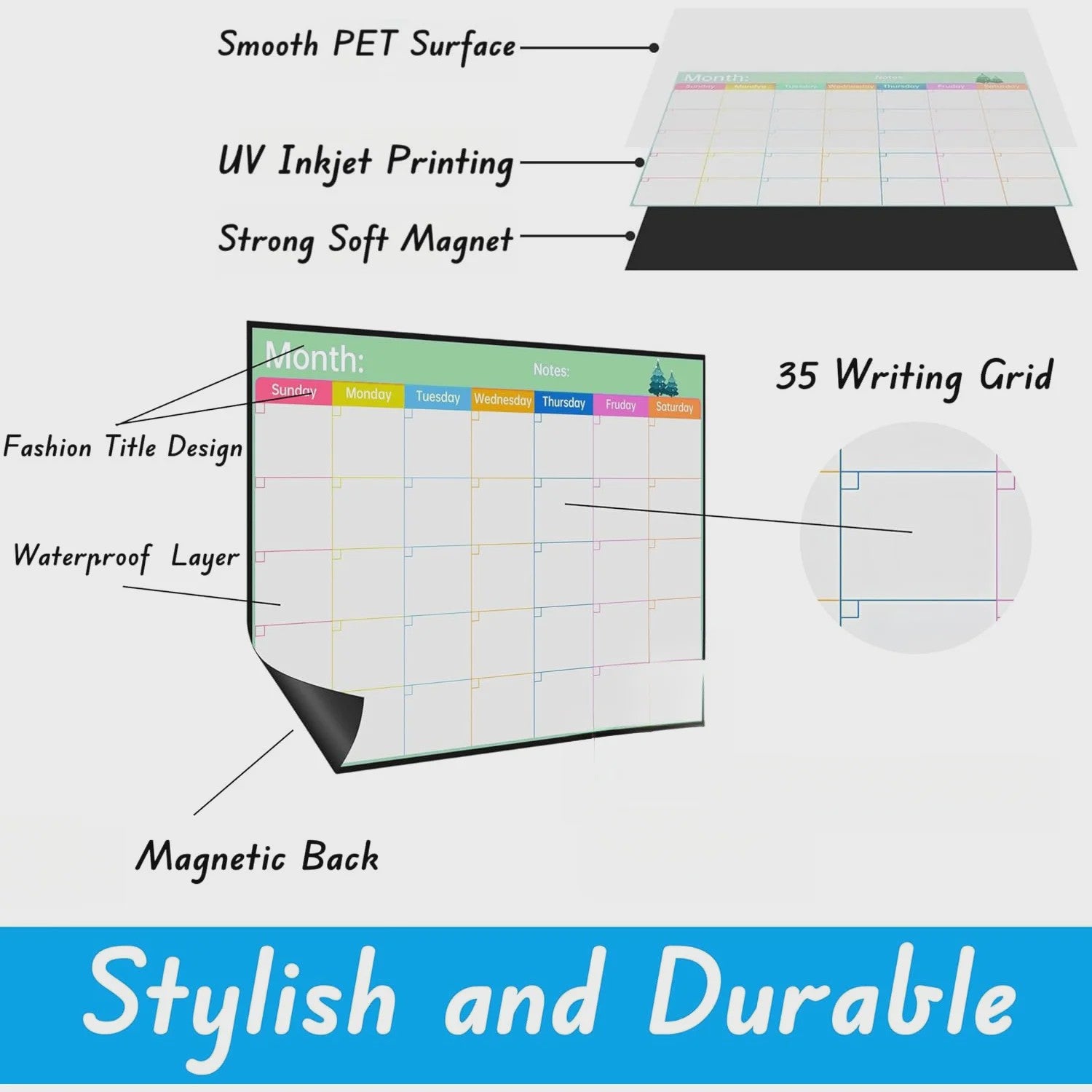 Magnetische Whiteboard Kalender voor Koelkast - Groot 17x12 inch Maandplanner