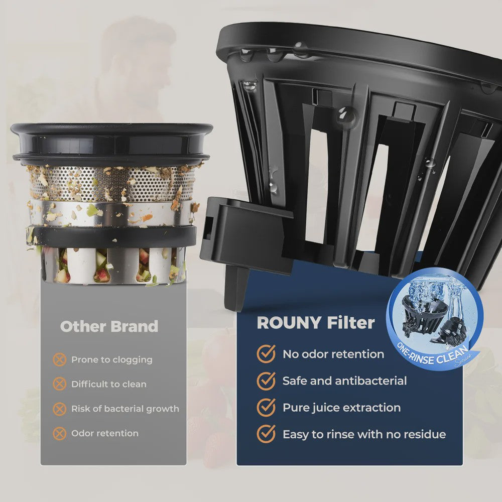 ROUNY Slow Juicer: Filter-Free Cold Press met Extra Brede 130mm Invoer & Eenvoudige Reiniging