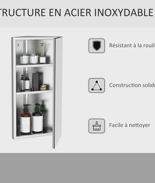 Hoekspiegelkast Badkamer - RVS Wandkast met 2 Legplanken - 30x18.4x60 cm