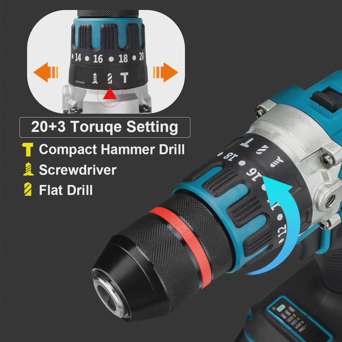 Krachtige Koolborstelloze Accu Klopboor/Schroefmachine 480Nm, 13mm, voor Makita 18V Accu