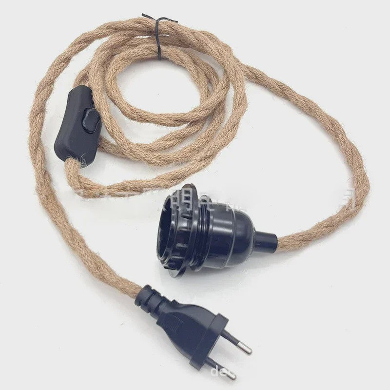 Industriële Hanglamp met Hennep Touw Kabel - E27 Fitting & Schakelaar