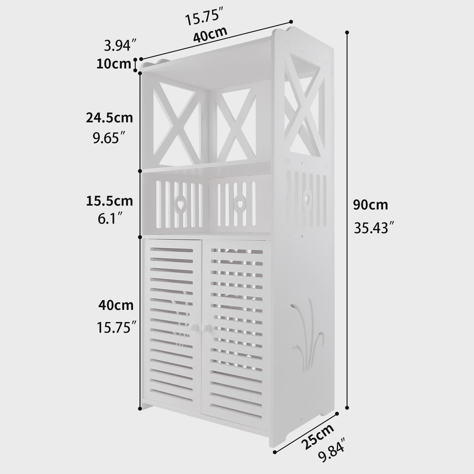 PVC Badkamerkast Waterdicht met Dubbele Deuren en 3 Planken - Wit