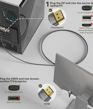 8K DisplayPort naar HDMI Kabel - 8K@60Hz, 4K@120Hz - DP naar HDMI Adapter