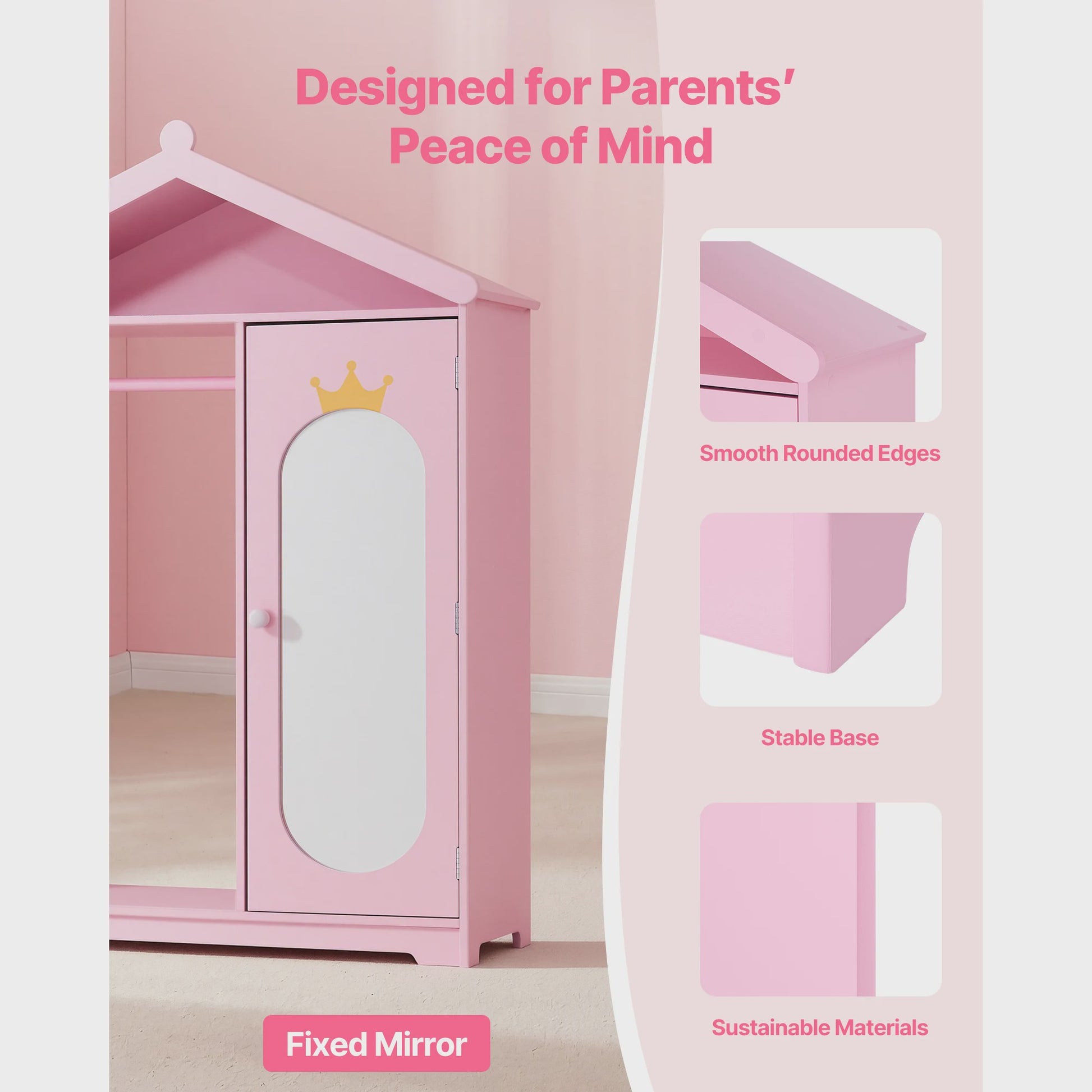 Kinder Garderobe met Spiegel - Droomkast voor Verkleedkleding en Speelgoed