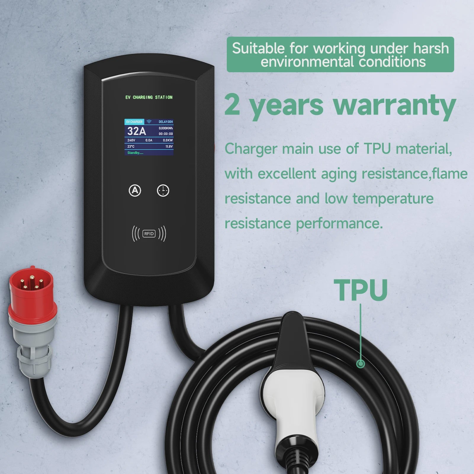 AFEEV 7.6/11/22kW 3-Fase EV Laadstation met Type 2 stekker, WiFi & App Controle