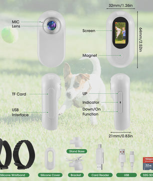 Mini Huisdier Camera voor Halsband - 1080P HD Actiecamera voor Hond & Kat, Brede Hoek, Inclusief 32GB SD Kaart