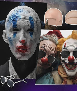 Set van 4 Kale Hoofd Pruikenkapjes & Accessoires voor Cosplay en Feest