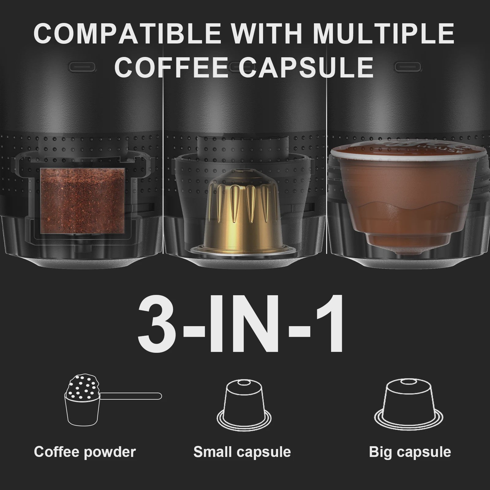 Draagbare Elektrische Espressomachine - 3-in-1 Koffiezetter voor Auto, Thuis & Camping