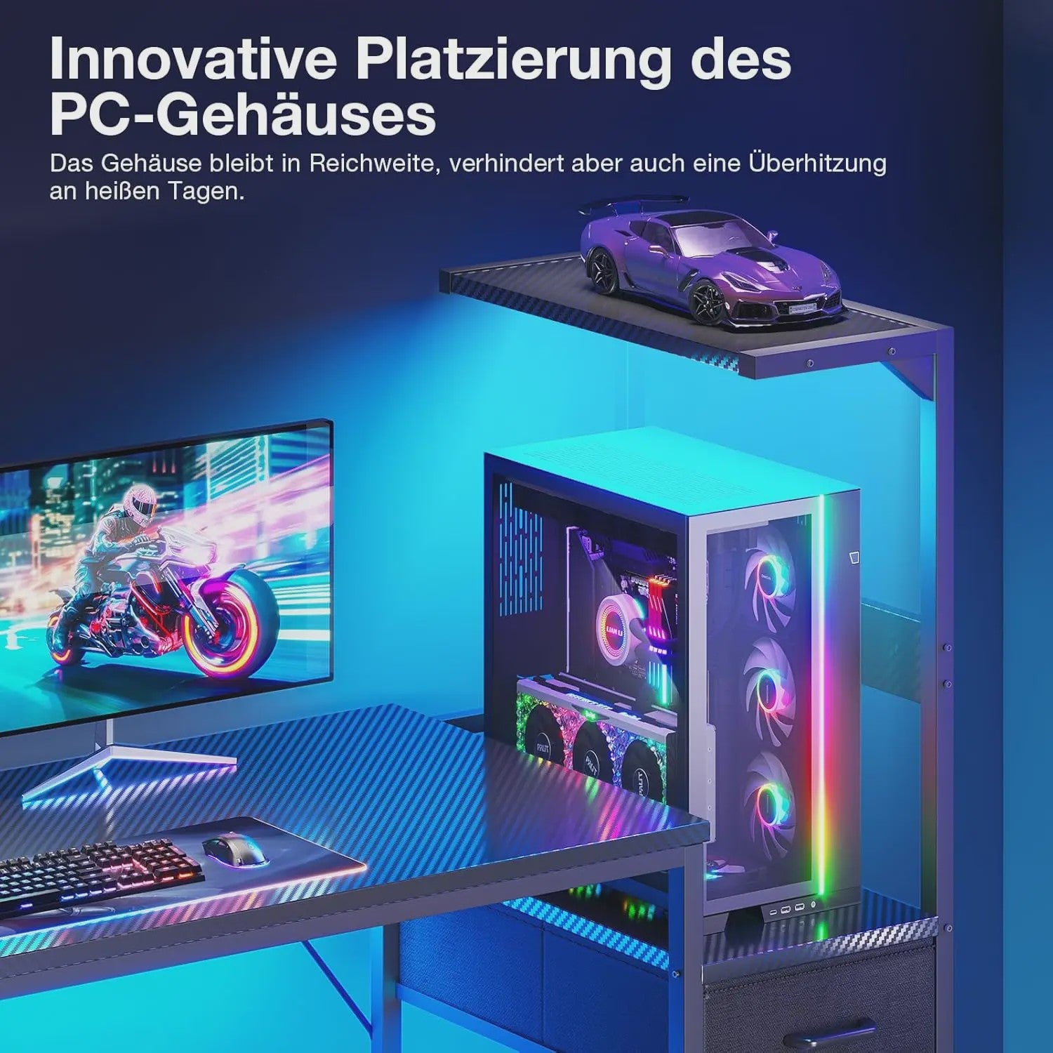 Coleshome Gaming Bureau met LED Verlichting - 138x48cm - Inclusief Lade & Opbergvak