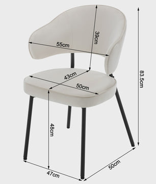 Set van 2 gestoffeerde eetkamerstoelen met armleuningen en rugleuning - Comfortabele lounge stoel voor keuken of woonkamer