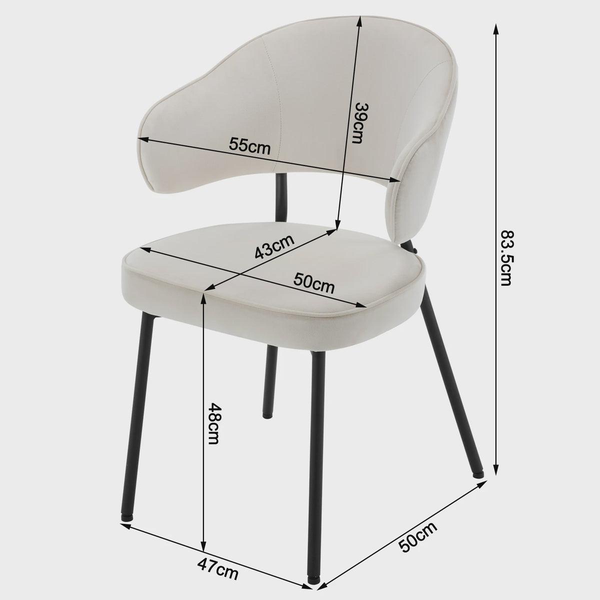 Set van 2 gestoffeerde eetkamerstoelen met armleuningen en rugleuning - Comfortabele lounge stoel voor keuken of woonkamer
