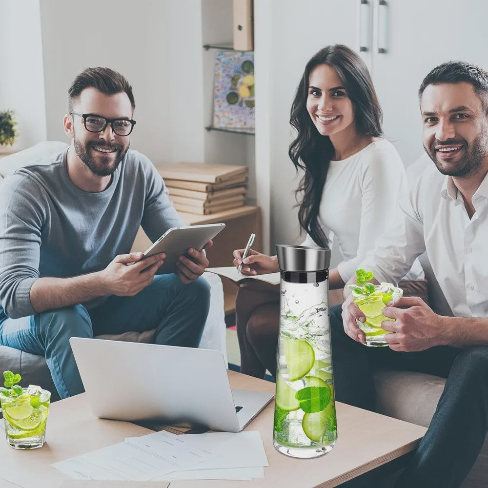 Stijlvolle Glazen Waterkan met Deksel - 1 Liter - Perfect voor Water, Sap, IJsthee & Limonade