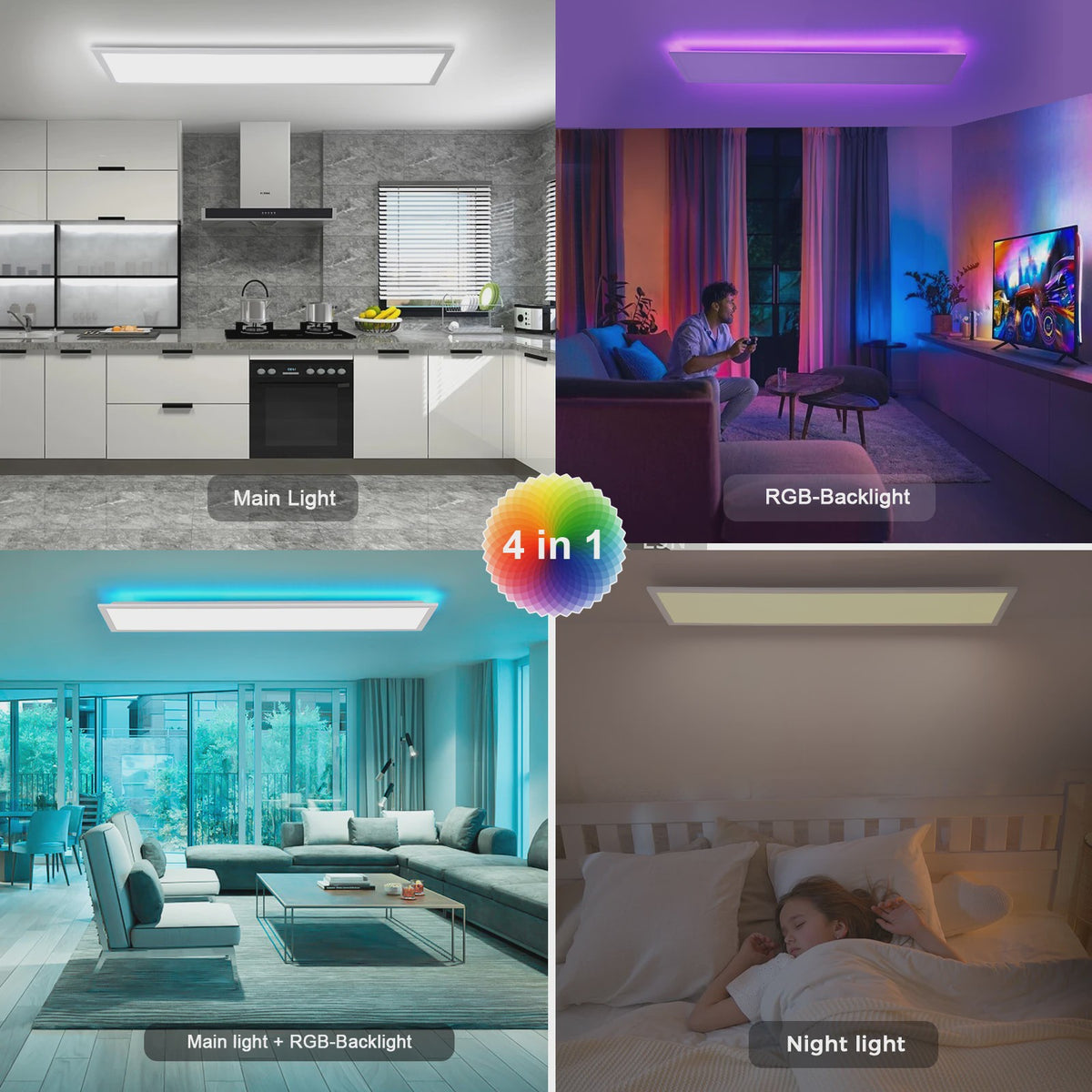 RGB LED Plafondpaneel 120x30cm - 40W, 4400LM, Dimbare Kleurtemperatuur & RGB Achtergrondverlichting met Afstandsbediening
