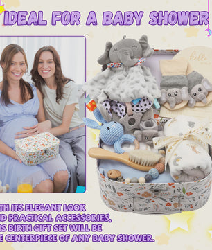 Babyshower Cadeauset Jongen - 12 Delig met Slab, Knuffel, Dekentje, Sokjes & Meer