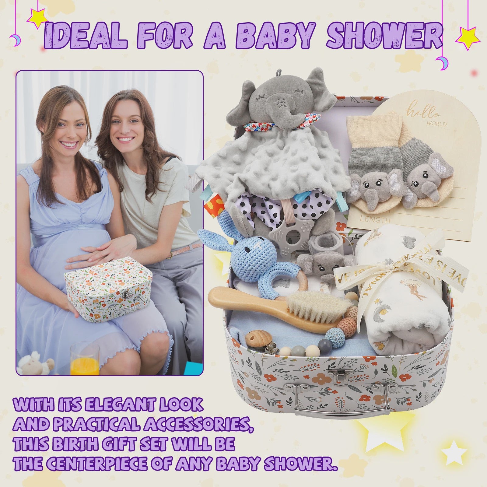 Babyshower Cadeauset Jongen - 12 Delig met Slab, Knuffel, Dekentje, Sokjes & Meer