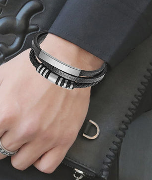 Heren Leren Armband met RVS Details - Stijlvol & Klassiek