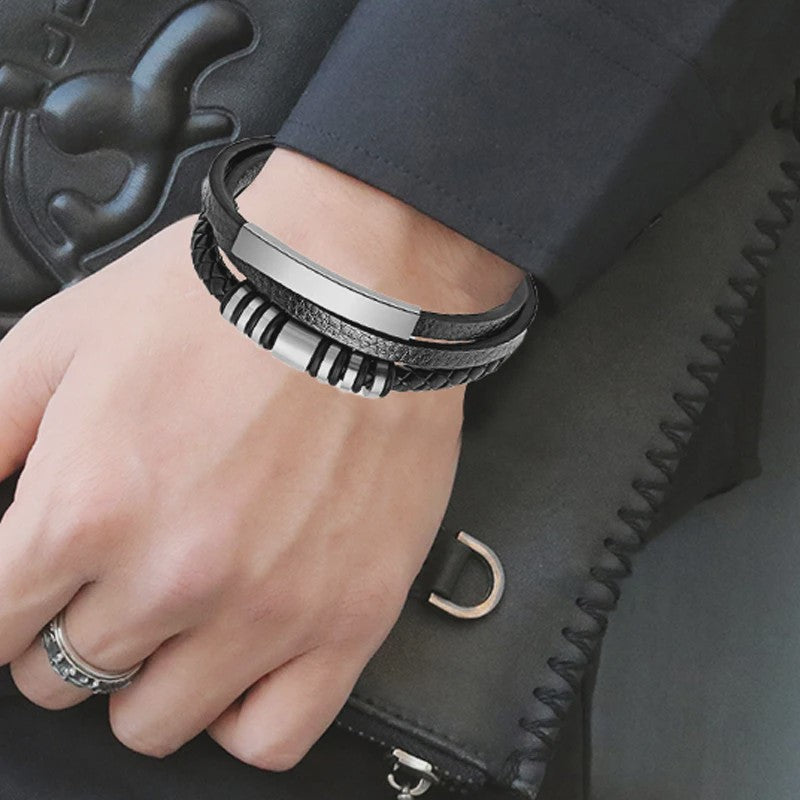 Heren Leren Armband met RVS Details - Stijlvol & Klassiek