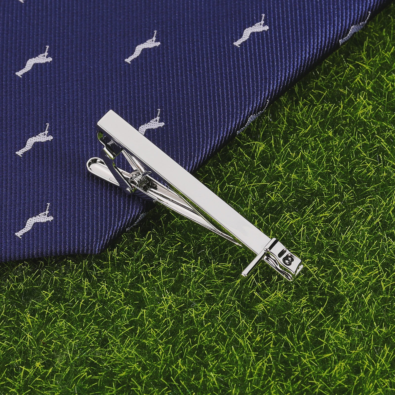 Navy Blauwe Heren Stropdas met Golfspeler Patroon - 146cm