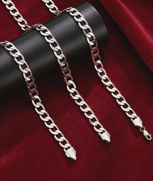 Set: 925 Sterling Zilveren Collier & Armband - 8mm Cuban Link - Minimalistisch & Luxe Cadeau