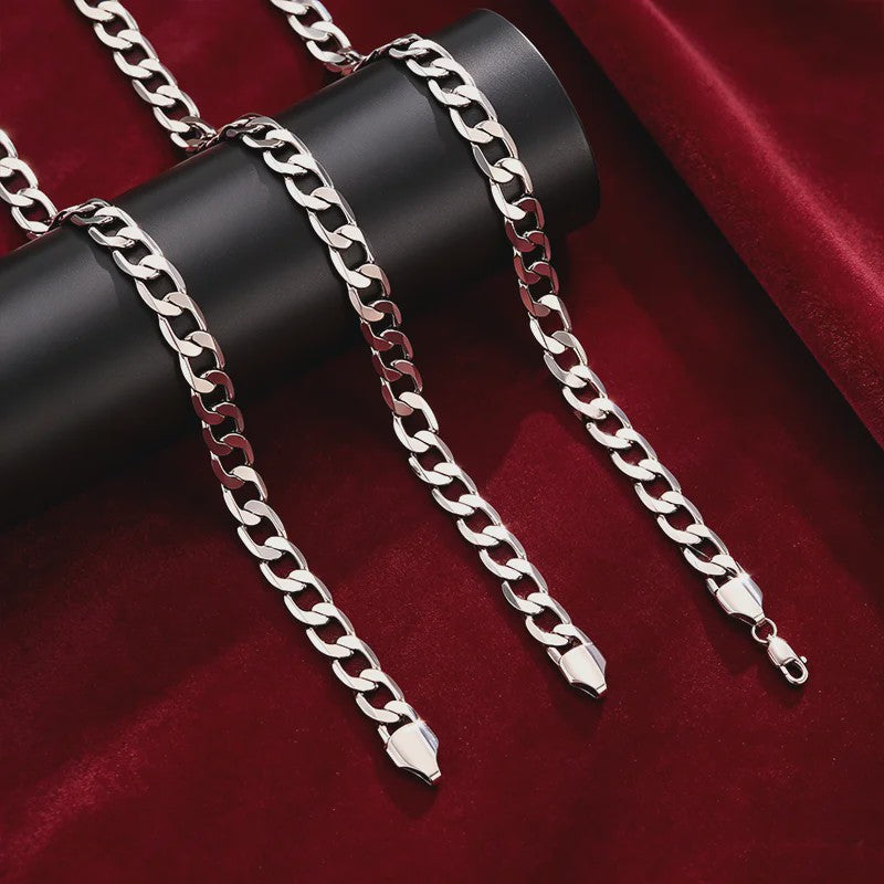 Set: 925 Sterling Zilveren Collier & Armband - 8mm Cuban Link - Minimalistisch & Luxe Cadeau