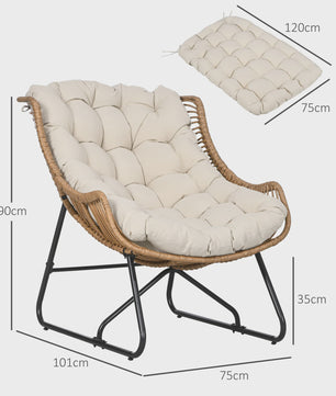 Outsunny Rotan Fauteuil met Dik Zitkussen - Comfortabele Tuinstoel tot 120 kg