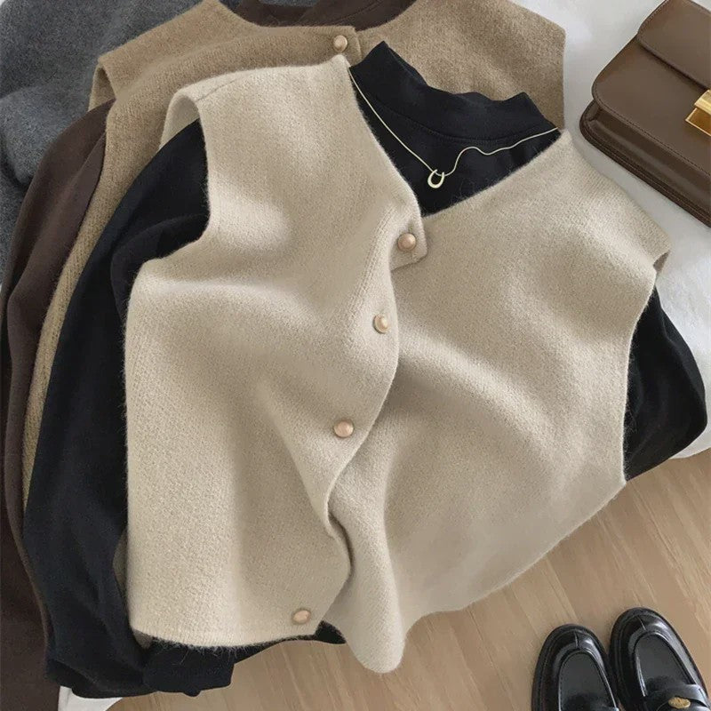 Elegante Gebreide Vest Dames - Mouwloos Vest met Knopen