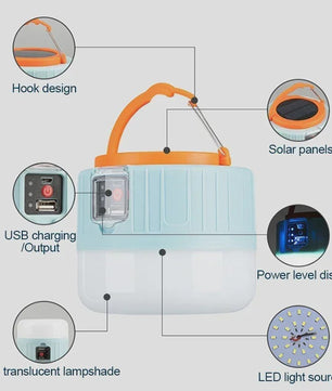 Draagbare LED Campinglamp met Solar & USB Opladen - Waterdicht en Krachtig