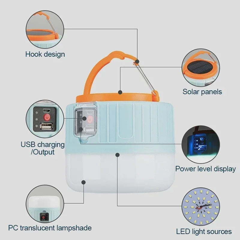Draagbare LED Campinglamp met Solar & USB Opladen - Waterdicht en Krachtig