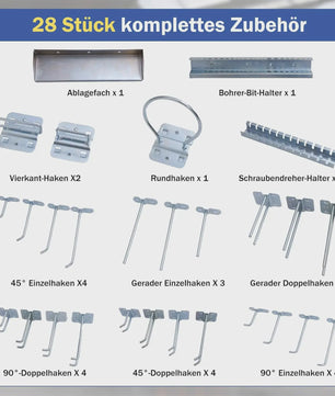 Blauwe Gereedschapswand met 3 Pegboards en 28 Delige Accessoireset - Geperforeerd Ophangsysteem