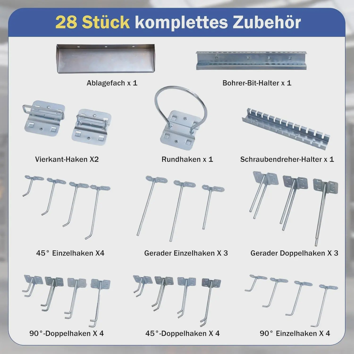 Blauwe Gereedschapswand met 3 Pegboards en 28 Delige Accessoireset - Geperforeerd Ophangsysteem
