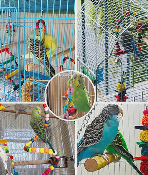 7-delige Houten Papegaai Speelgoed Set voor Vogels - Klimtouw, Schommel, Bal & Spiegel