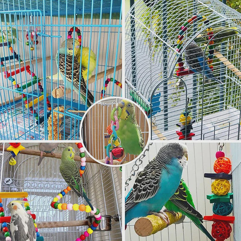 7-delige Houten Papegaai Speelgoed Set voor Vogels - Klimtouw, Schommel, Bal & Spiegel