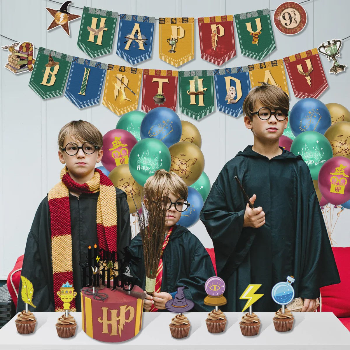 Harry Potter Verjaardagsfeest Decoratie Set - Banner, Cake Toppers & Ballonnen