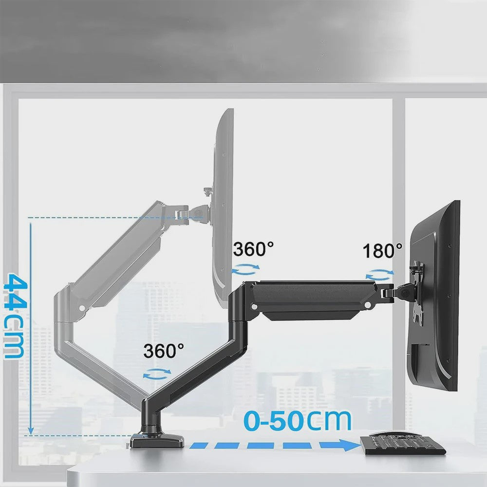 Dubbele Monitor Arm Bureauhouder - Verstelbaar voor 2x 32 inch Schermen, 10kg per Arm, VESA 100x100mm