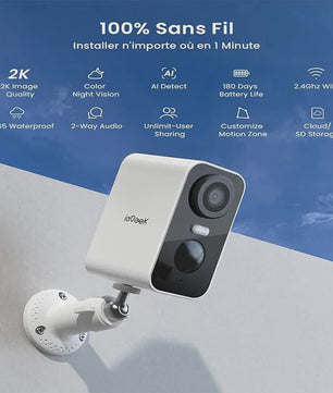 Set van 2 ieGeek 2K Draadloze WiFi Beveiligingscamera's met Batterij, Kleuren Nachtzicht, AI & PIR Bewegingsdetectie - Buiten/Binnen