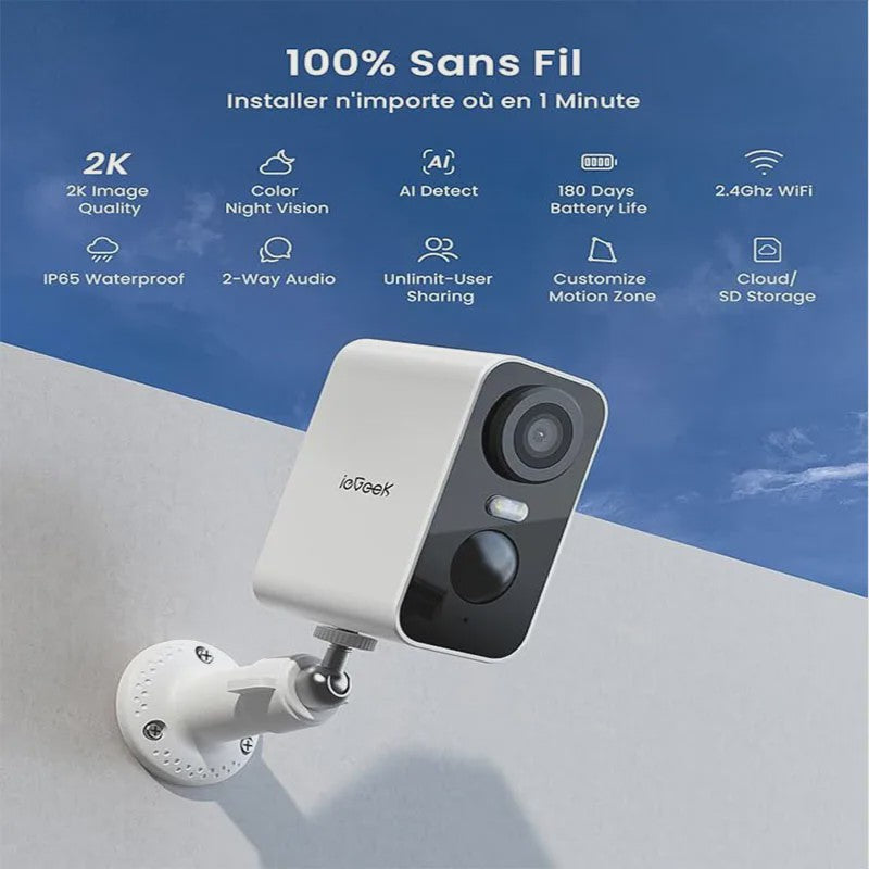 Set van 2 ieGeek 2K Draadloze WiFi Beveiligingscamera's met Batterij, Kleuren Nachtzicht, AI & PIR Bewegingsdetectie - Buiten/Binnen