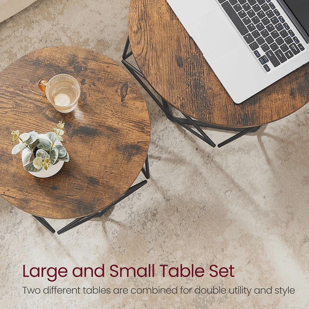 Set van 2 Ronde Salontafels - Modern Industrieel Design met Metalen Frame