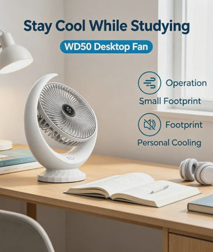 Draagbare USB Bureauventilator WD50 - Stil, Oplaadbaar met 3 Snelheden en 1200mAh Batterij