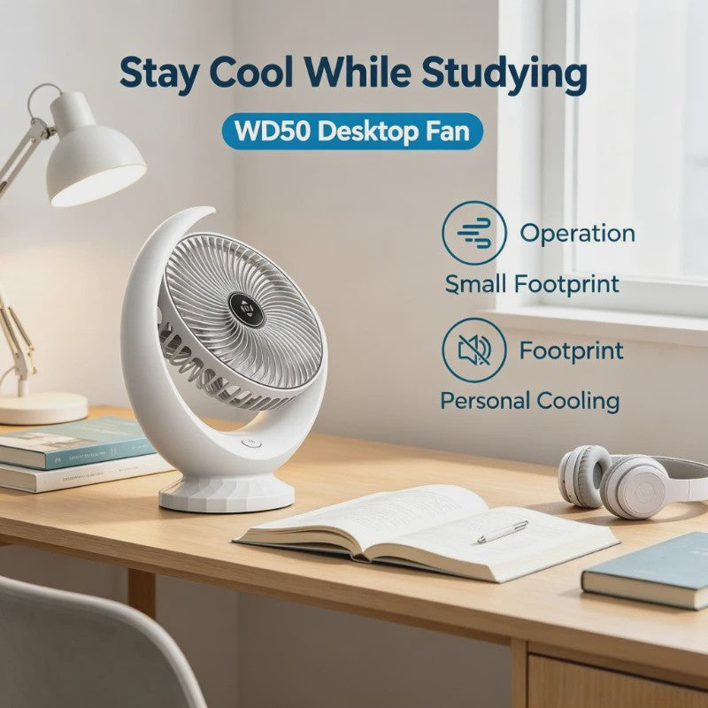 Draagbare USB Bureauventilator WD50 - Stil, Oplaadbaar met 3 Snelheden en 1200mAh Batterij